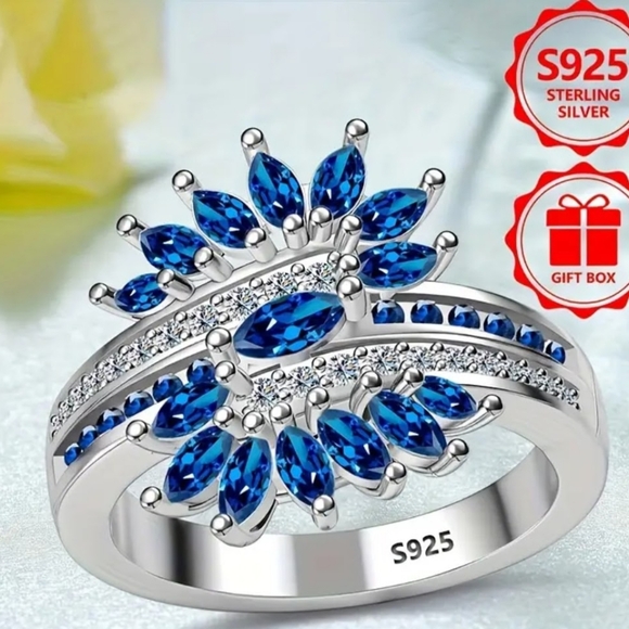 Sterling silver blue ring size 9 - Picture 1 of 2